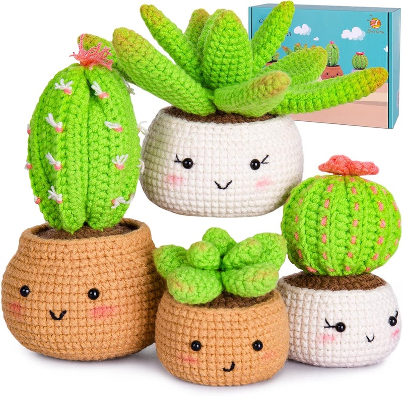 Crochetta Crochet Kit for Beginners - Crochet Starter Kit with Step-by-Step Video Tutorials, Learn to Crochet Kits for Adults, DIY Knitting Supplies, 4 Pack Plants(40%+ Yarn) - Image 1